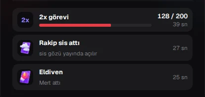 2x görevi, rakip sis attı ve eldiven kartları