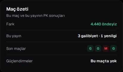 Maç özeti: fark, bu yayın, son maçlar